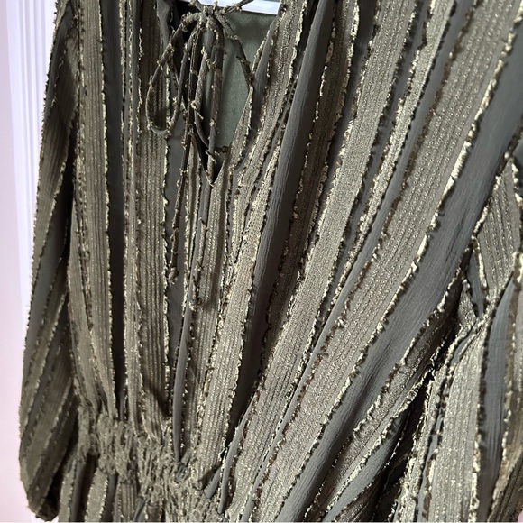 NSR Olive Green Ruffle Tiered Long Sleeve Mini Dress Medium M Textured Blouson - Picture 7 of 10